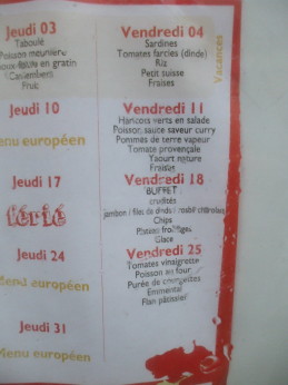 Elementary school menu in Nevers.