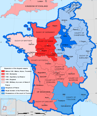 Angevin territory in Britain and Europe, from https://commons.wikimedia.org/wiki/File:France_1154-en.svg