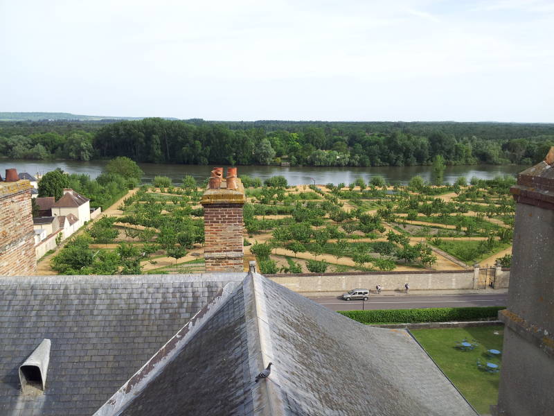 View of the gardens and across the Seine from the 12th century Château de La Roche-Guyon