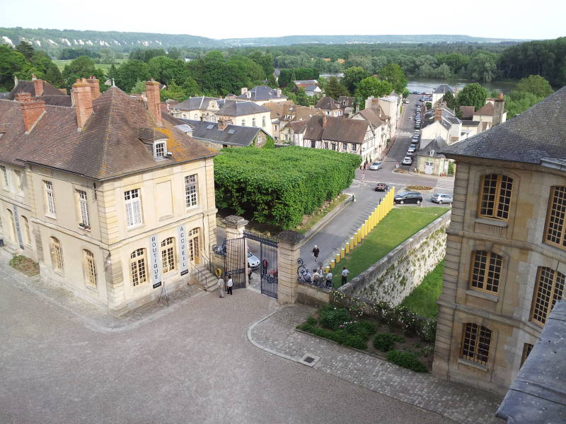 View of the gardens and across the Seine from the 12th century Château de La Roche-Guyon