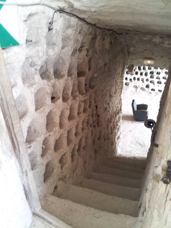 Stairway with dovecotes carved from the rock face within the 12th century Château de La Roche-Guyon