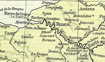 Map of France in the 1600s, showing the Seine winding its way from Paris to the sea.