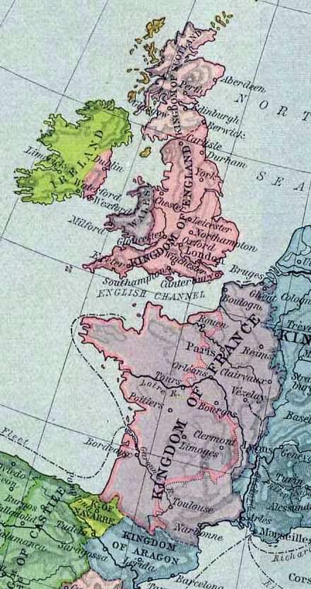 Map of Britain and France in 1190.