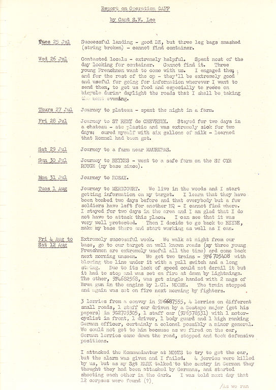 Report for Operation GAFF, page 1, from https://upload.wikimedia.org/wikipedia/commons/thumb/e/e7/19440000-Op_GAFF_J5_POR1-LEE.jpg/543px-19440000-Op_GAFF_J5_POR1-LEE.jpg