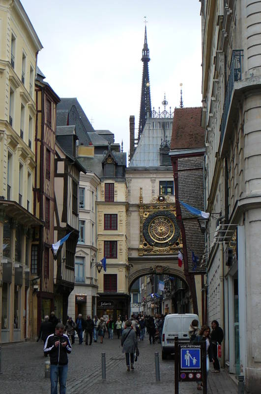 Rue du Gros Horloge in Rouen, France.