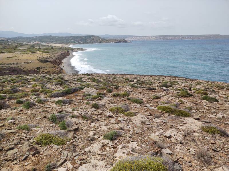 View northwest from Minoan settlement and cemetery at Agia Fotia to Sitia.