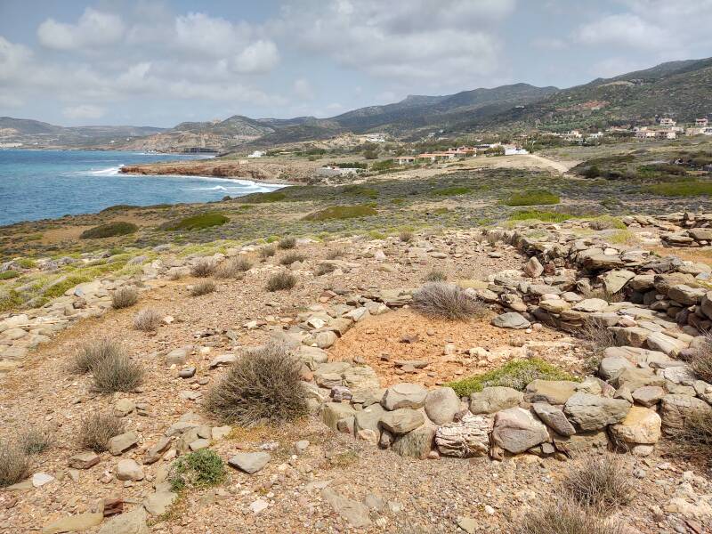 View to southeast Minoan settlement and cemetery at Agia Fotia.