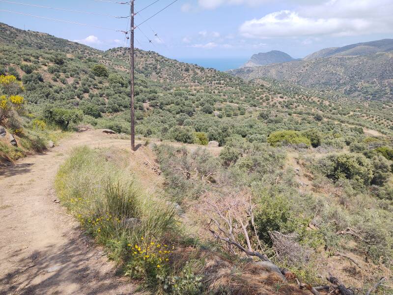 Driving along the Aegean coast road in eastern Crete from Sitia to Agios Nikolaos