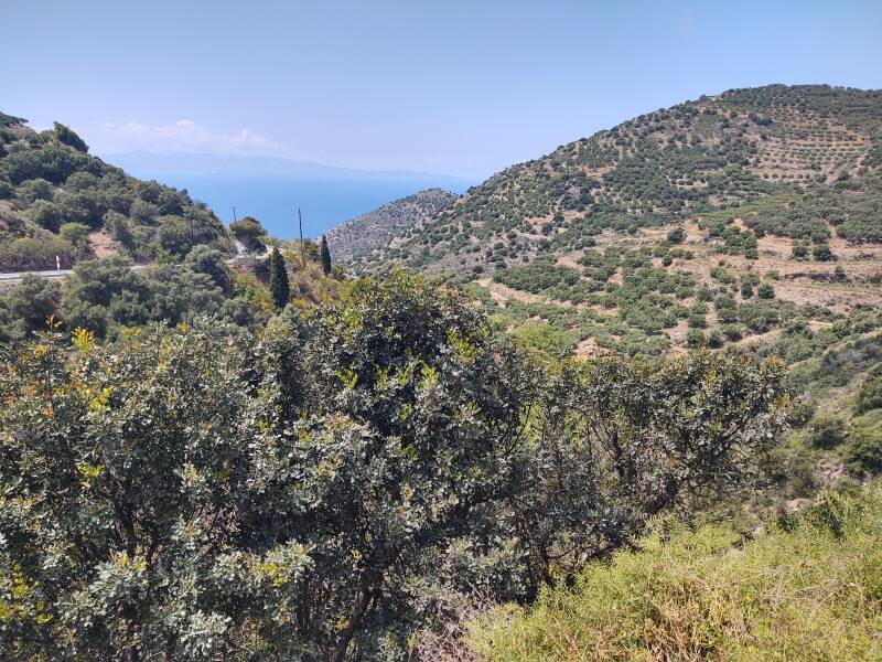 Driving along the Aegean coast road in eastern Crete from Sitia to Agios Nikolaos