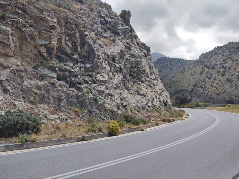 Driving along the Aegean coast road in eastern Crete from Sitia to Agios Nikolaos