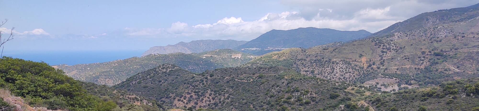 Mountains and the Aegean Sea along the north coast of Crete between Sitia and Agios Nikolaos.