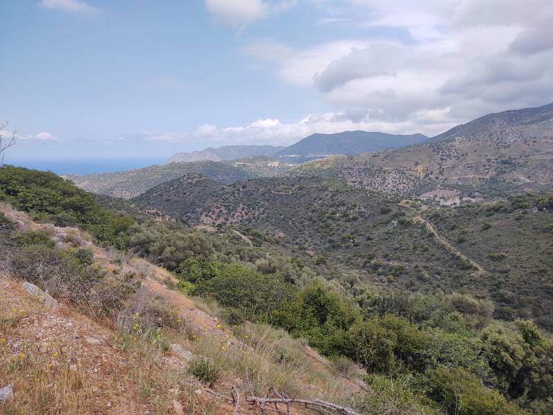Driving along the Aegean coast road in eastern Crete from Sitia to Agios Nikolaos