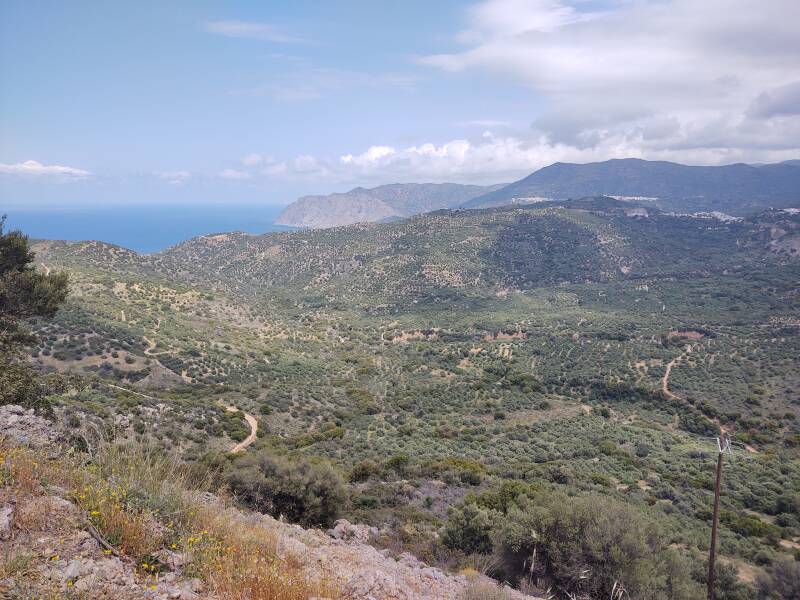 Driving along the Aegean coast road in eastern Crete from Sitia to Agios Nikolaos