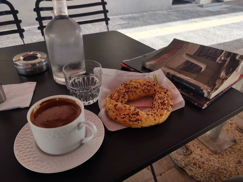 Koulouri bread ring and Greek coffee in Ierapetra.