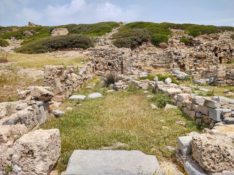 Left aisle of ruined basilica at Itanos, ancient Greek port city near the northeastern tip of Crete.