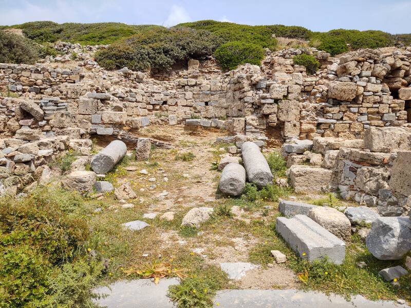 Nave of ruined basilica, approaching the crossing at Itanos.