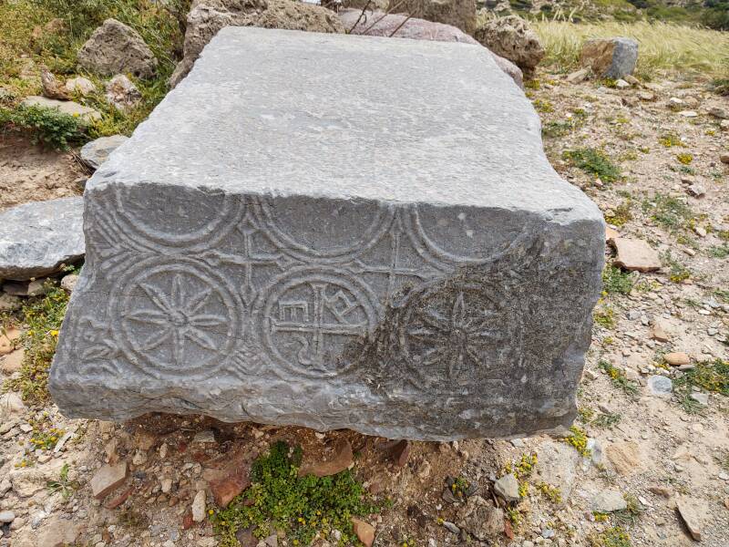 Ornately carved stone in the basilica at Itanos.