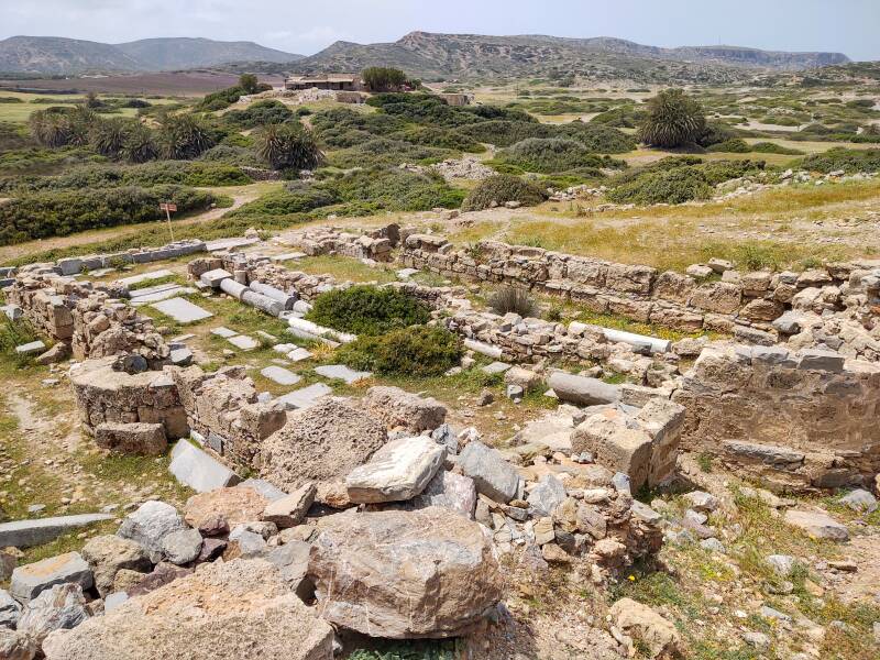 View from akropolis of Itanos over the basilica and to other ruins in the northwest.