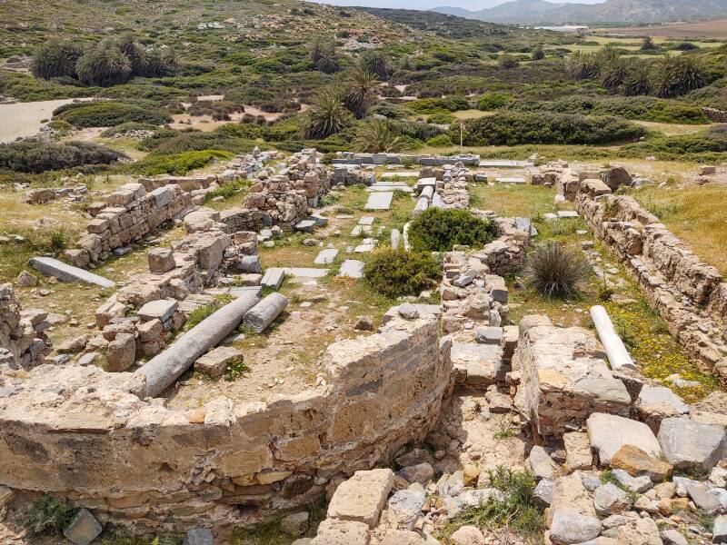 View from akropolis of Itanos over the basilica and to other ruins in the west.