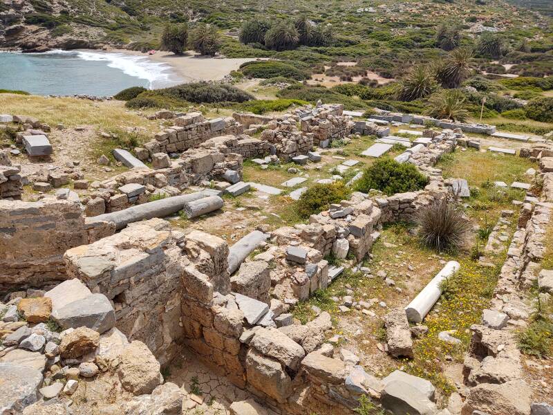 View from akropolis of Itanos over the basilica and to the beach to its south.