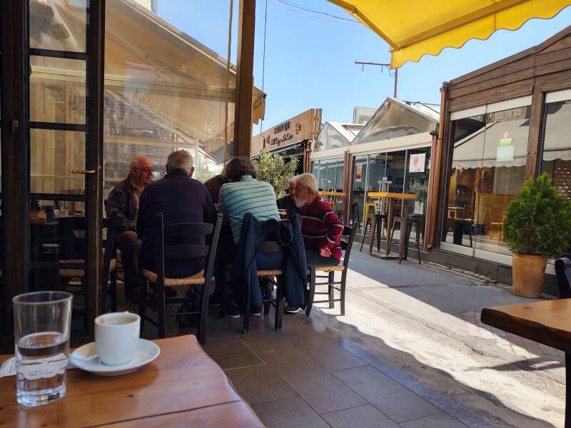 The world championship of backgammon in a waterfront cafe in Sitia in eastern Crete.