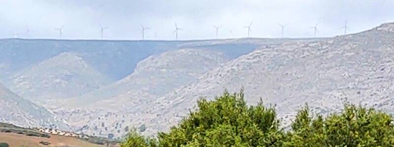 Wind powered electrical generators on a ridge near the eastern tip of Crete.