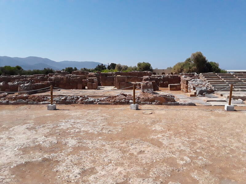 Small courtyards and broad staircases in the Minoan palace of Malia.