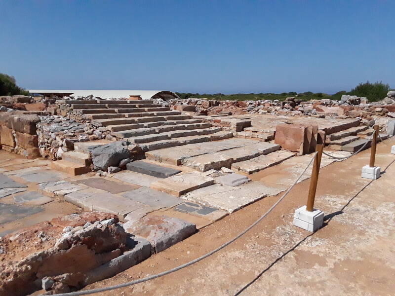 Small courtyards and broad staircases in the Minoan palace of Malia.