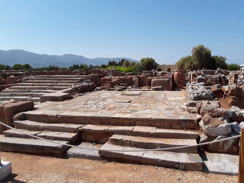 Small courtyards and broad staircases in the Minoan palace of Malia.