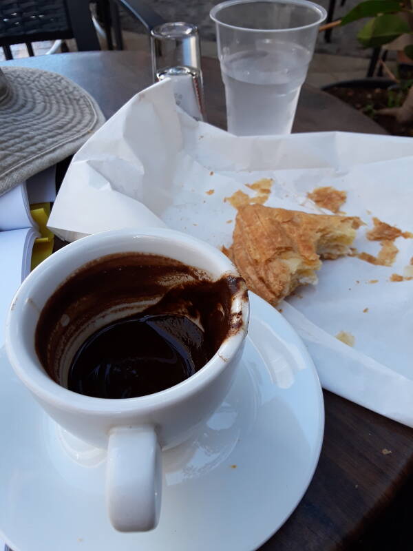 Breakfast in Heraklion: Tiropita and a second Greek coffee.