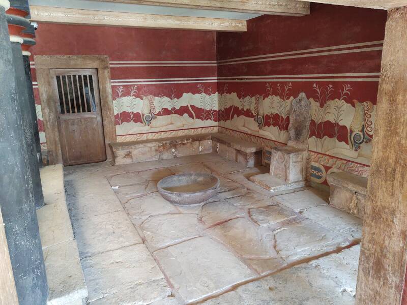 'Throne Room' at prehistoric site of Knossos, outside Heraklion in Crete.