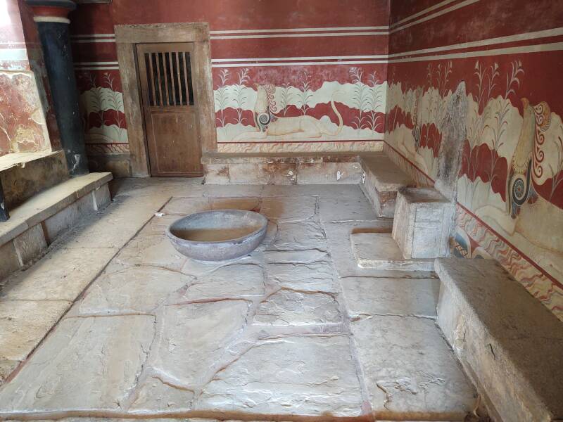 'Throne Room' at prehistoric site of Knossos, outside Heraklion in Crete.