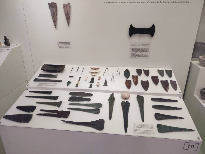 Ritual daggers and double axe heads at the Archaeology Museum in Heraklion, Crete.