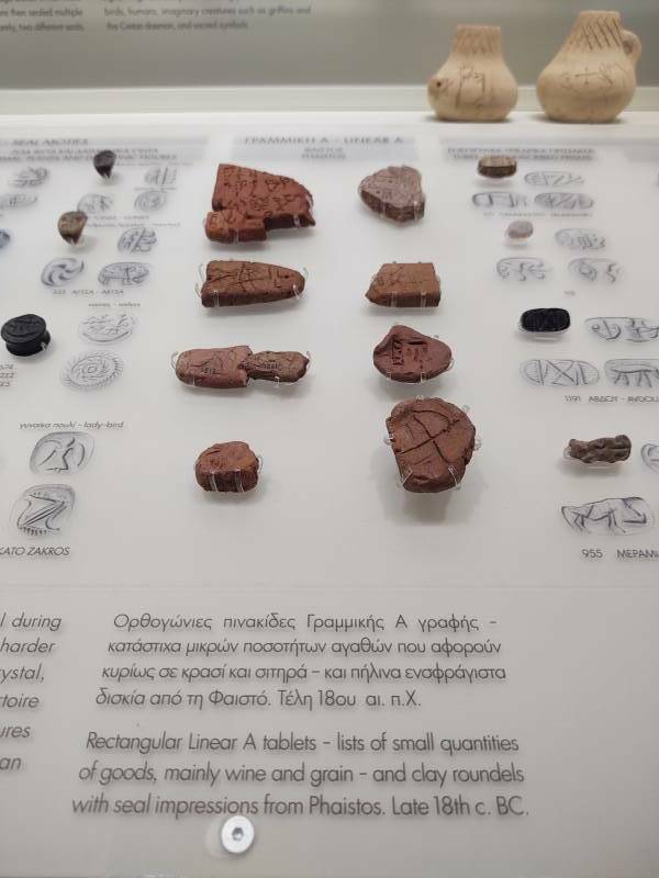 Clay tablets with Linear A script from 18th century BCE and later.