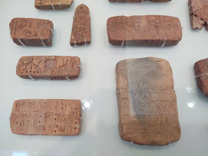 Clay tablets with Linear A script from 18th century BCE and later.