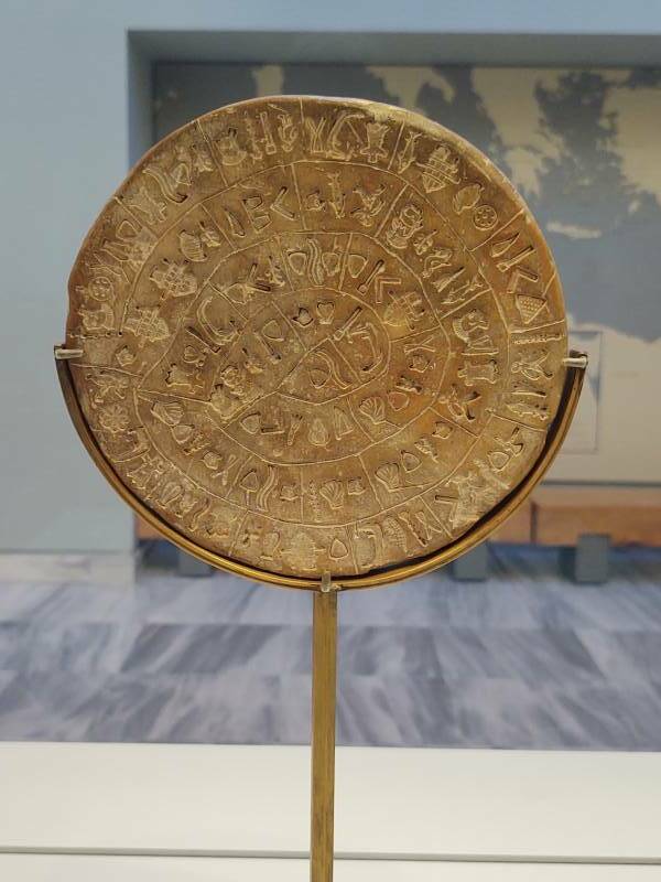 Phaistos Disc in the Archaeology Museum in Heraklion.