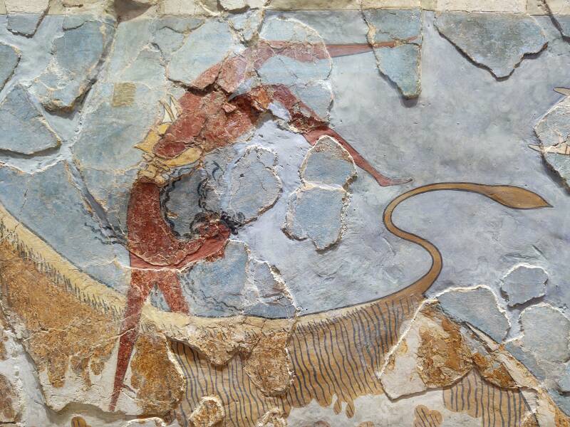 Reconstructed fresco of a bull-leaping scene at the Archaeological Museum in Heraklion.