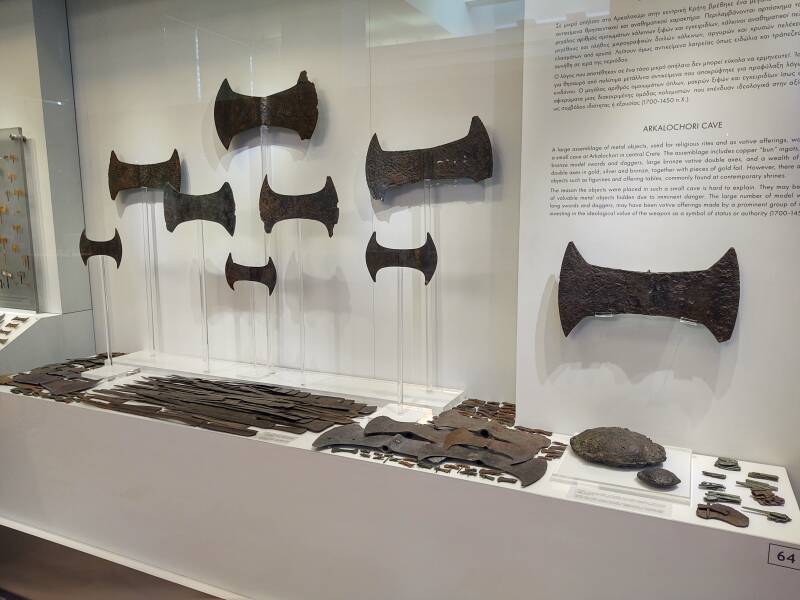 Double axe heads at the Archaeology Museum in Heraklion, Crete.