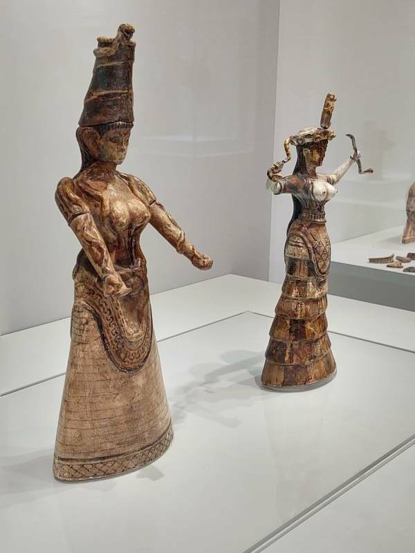 Two 'Snake Goddess' figurines at the Archaeological Museum in Heraklion.