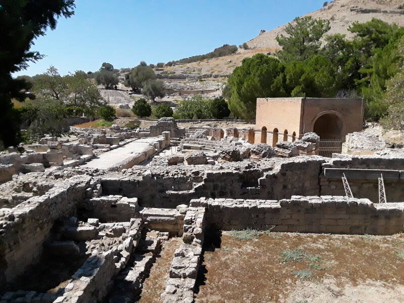 Amphitheatre and modern reconstruction of the Odeon housing the Gortyn Code, acropolis in the background.