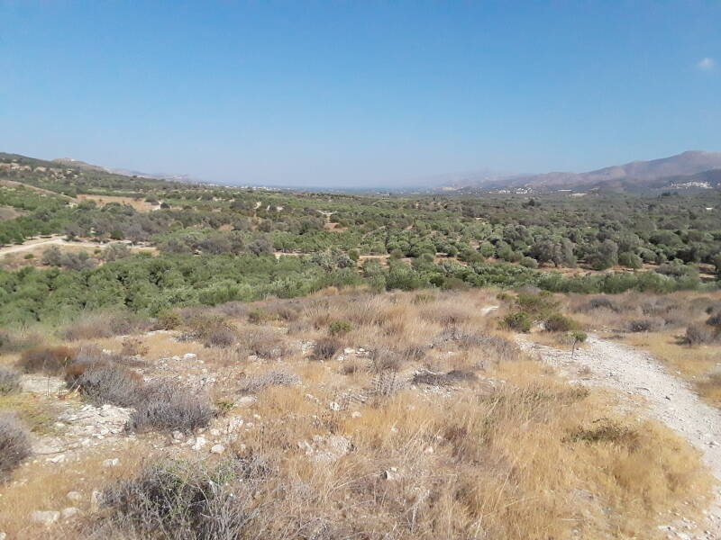 View east up the Messara valley, approaching the Kamilari tholos tomb cluster.