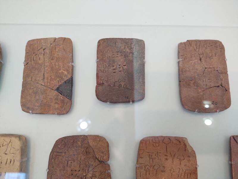 Linear A tablets in the Heraklion Archaeological Museum.