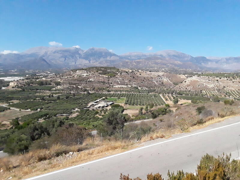 Approaching the site of Phaistos in the Messara plain of southern Crete. Mount Ida and the Psiloritis massif are to the north.