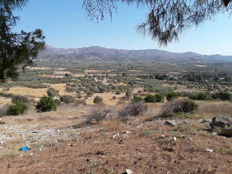 Approaching the site of Phaistos in the Messara plain of southern Crete. the Asterousa mountain range is to the south.