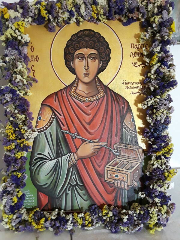 Icon of Agios Panteleimon in the church of Saint Panteleimon.