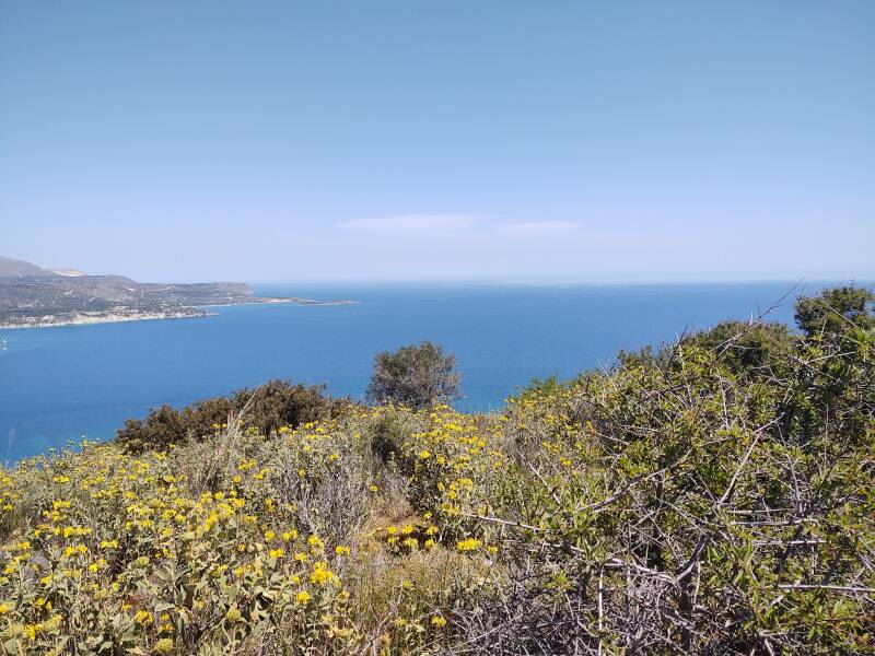 View across Souda Bay from the Ottoman fortress near the ancient site of Aptera in western Crete.