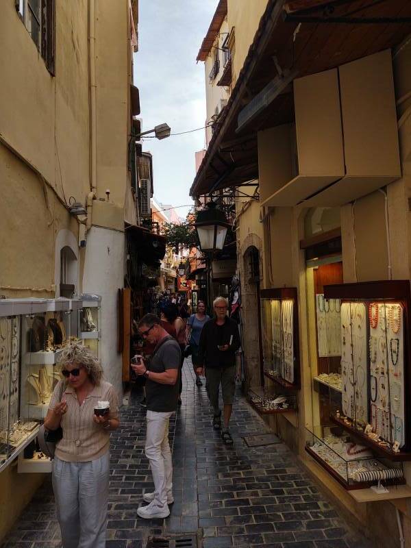 Narrow streets in the old town in Rethymno.