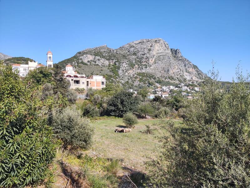 Spili and Mount Kedros on the road from the Minoan tombs at Armeni to Kalamaki on the south coast of Crete.