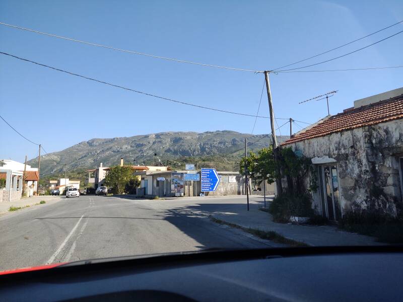 Road intersection south of Spili on the road south from the Minoan tombs at Armeni to Kalamaki on the south coast of Crete.