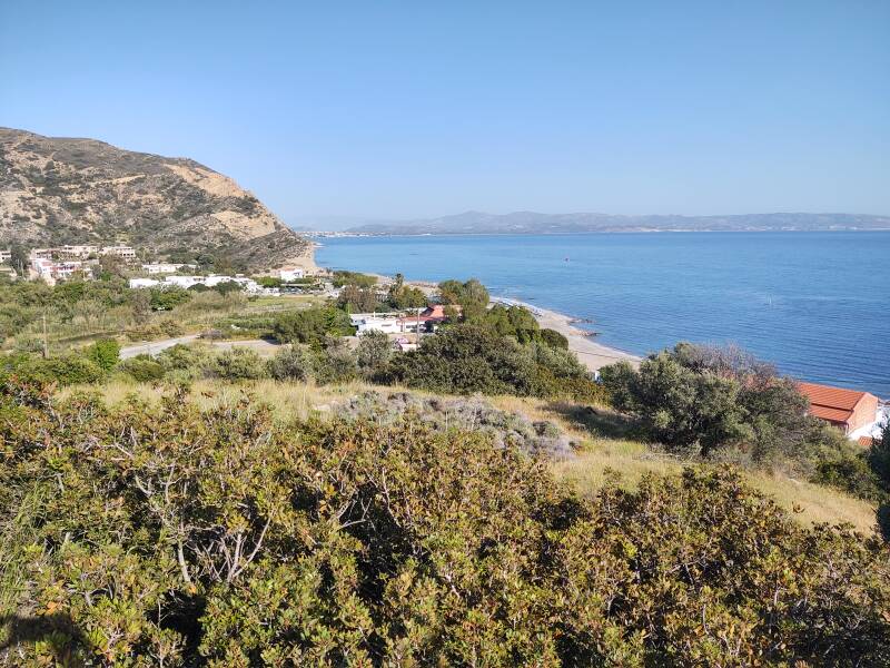 View from Agia Galini to Kalamaki across Messara Bay on the south coast of Crete.